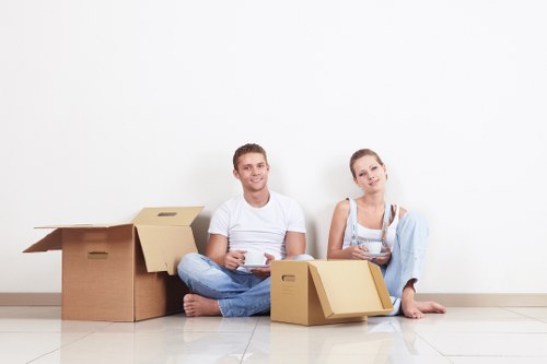 Packed moving boxes ready for house removals in Clapham