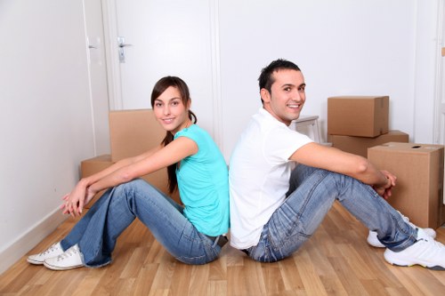 Packed boxes and furniture prepared for a Clapham relocation